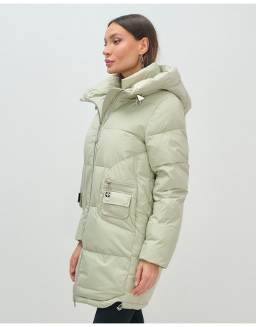 Женский модный пуховик с капюшоном салатового цвета. в Тюмени