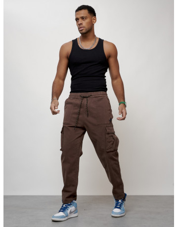 Мужские брюки карго с накладными карманами, коричневый, для повседневной носки в Тюмени