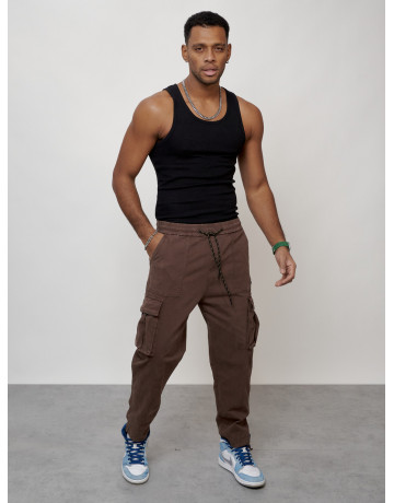 Мужские брюки карго с накладными карманами, коричневый, для повседневной носки в Тюмени