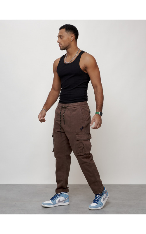 Мужские брюки карго с накладными карманами, коричневый, для повседневной носки в Тюмени