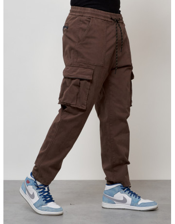 Мужские брюки карго с накладными карманами, коричневый, для повседневной носки в Тюмени
