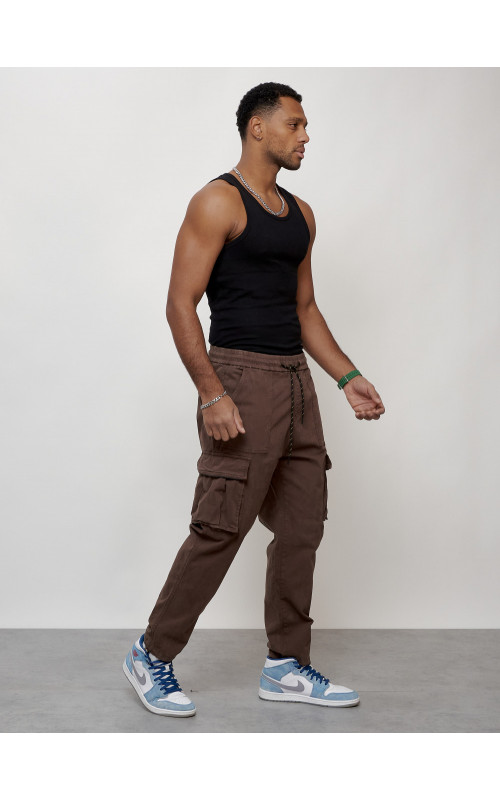 Мужские брюки карго с накладными карманами, коричневый, для повседневной носки в Тюмени