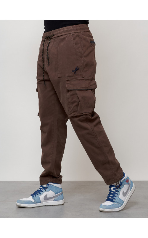 Мужские брюки карго с накладными карманами, коричневый, для повседневной носки в Тюмени