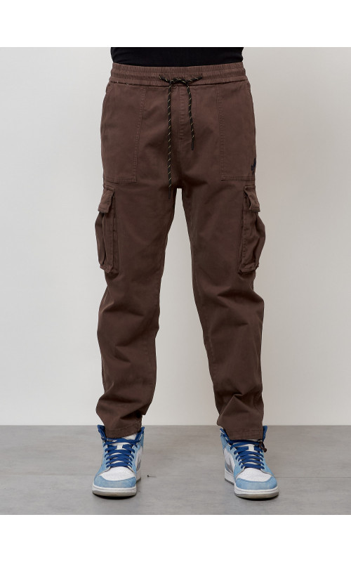 Мужские брюки карго с накладными карманами, коричневый, для повседневной носки в Тюмени