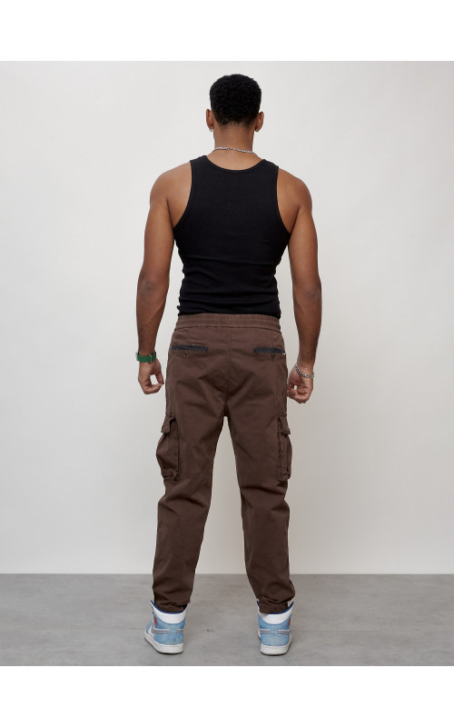 Мужские брюки карго с накладными карманами, коричневый, для повседневной носки в Тюмени