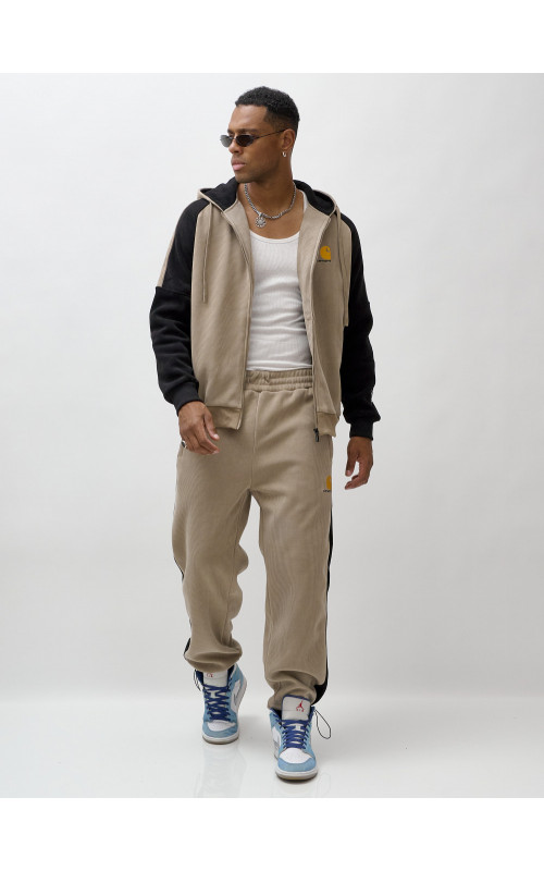 Мужской демисезонный спортивный костюм на флисе, бежевый, для активного отдыха в Тюмени