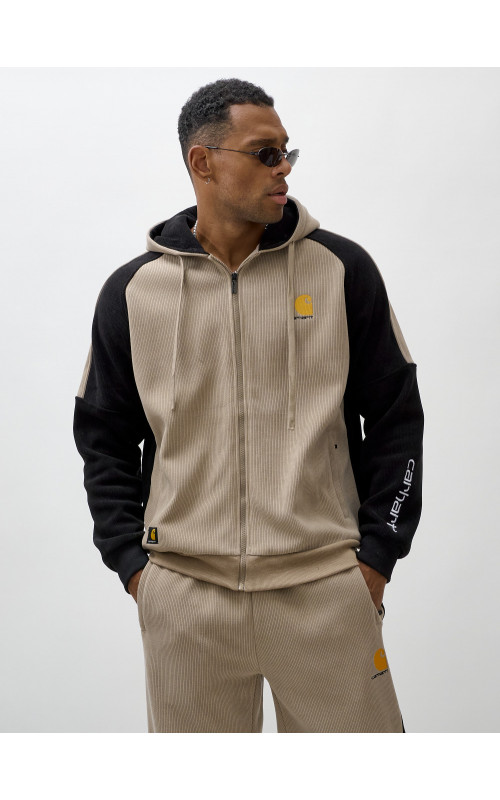 Мужской демисезонный спортивный костюм на флисе, бежевый, для активного отдыха в Тюмени