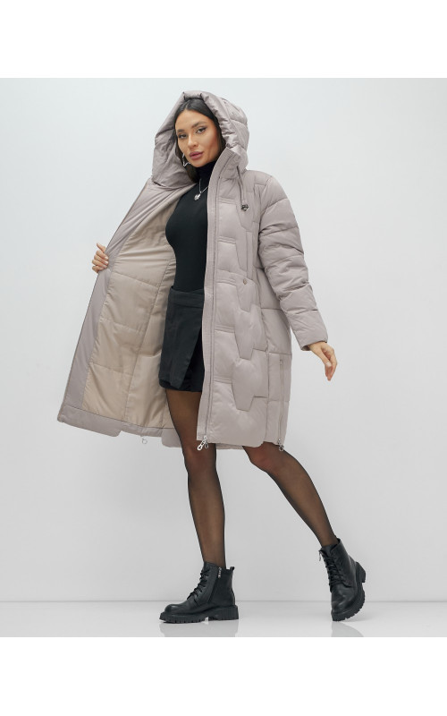 Длинный женский пуховик с капюшоном для зимы