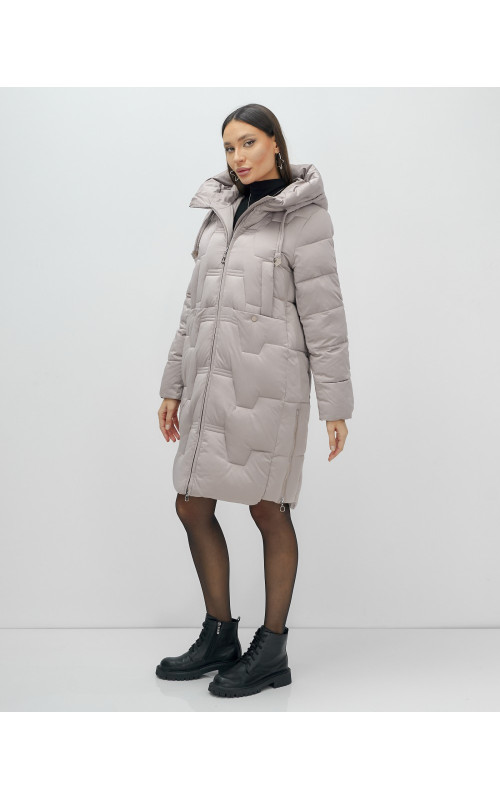 Длинный женский пуховик с капюшоном для зимы