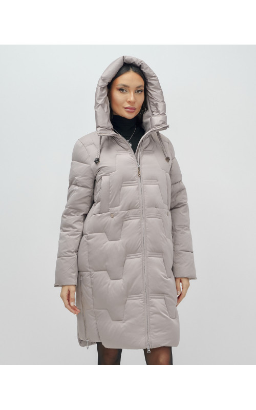 Длинный женский пуховик с капюшоном для зимы