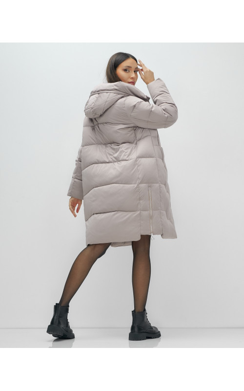 Длинный женский пуховик с капюшоном для зимы