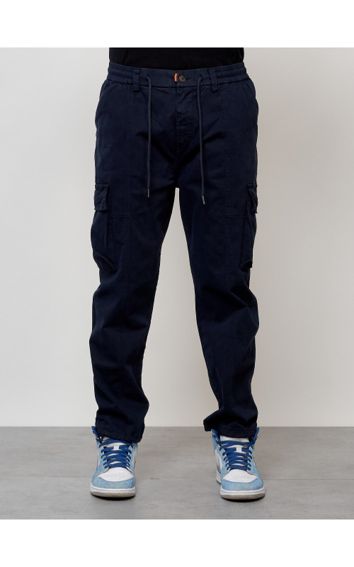 Мужские брюки карго с накладными карманами, тёмно-синие. в Тюмени