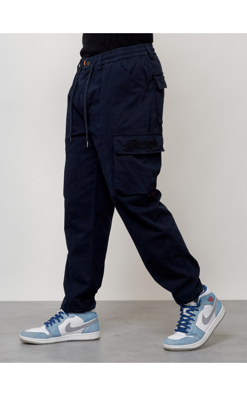 Мужские брюки карго с накладными карманами, тёмно-синие. в Тюмени