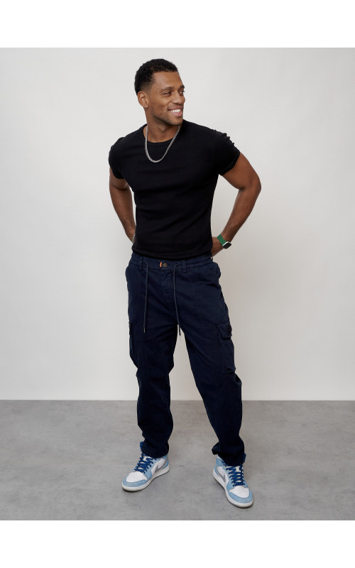 Мужские брюки карго с накладными карманами, тёмно-синие. в Тюмени