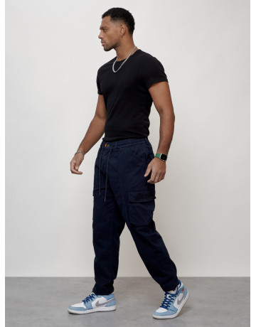 Мужские брюки карго с накладными карманами, тёмно-синие. в Тюмени