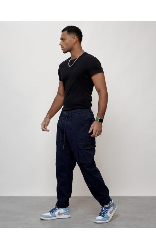 Мужские брюки карго с накладными карманами, тёмно-синие. в Тюмени
