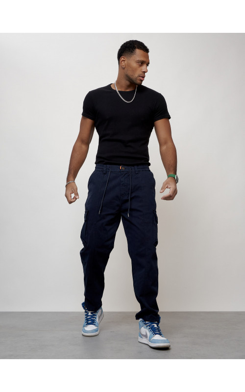 Мужские брюки карго с накладными карманами, тёмно-синие. в Тюмени