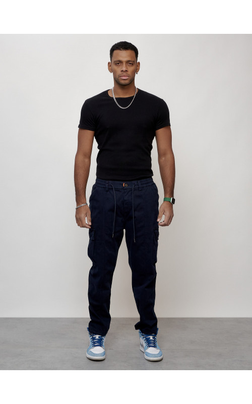 Мужские брюки карго с накладными карманами, тёмно-синие. в Тюмени
