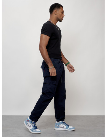 Мужские брюки карго с накладными карманами, тёмно-синие. в Тюмени