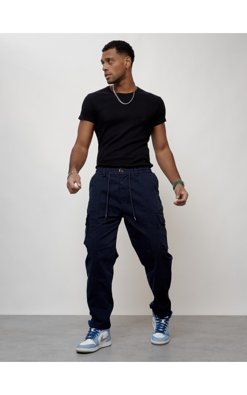 Мужские брюки карго с накладными карманами, тёмно-синие. в Тюмени