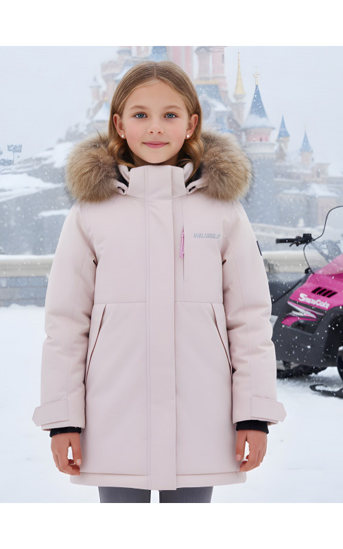 Зимняя парка для девочек розовая с капюшоном.