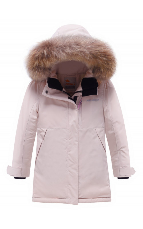Зимняя парка для девочек розовая с капюшоном.