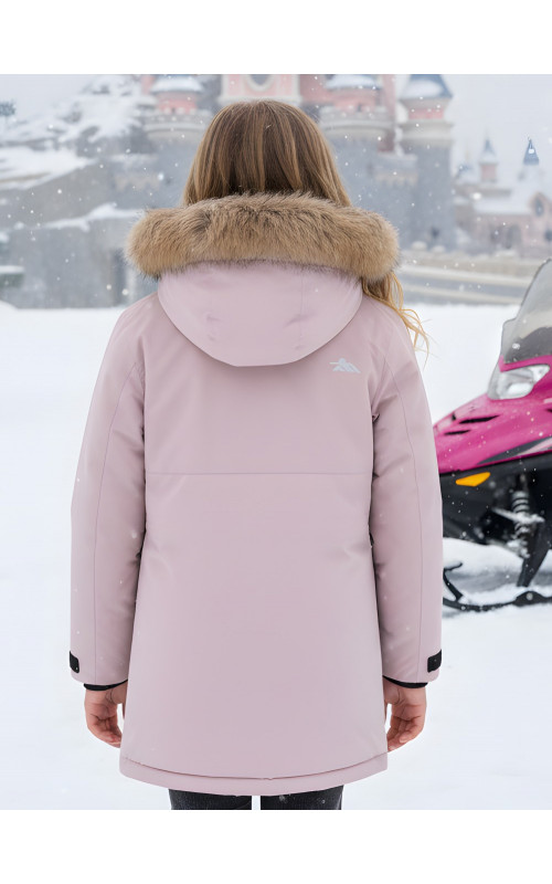 Зимняя парка для девочек розовая с капюшоном.